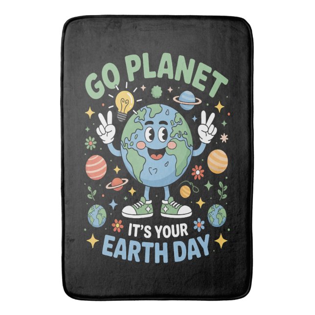 Go Planet Its Your Earth Day Bath Mat (Front Vertical)