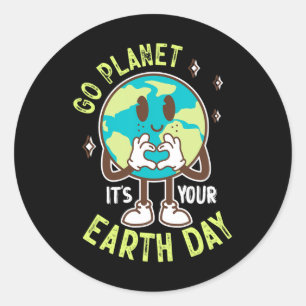 Go Planet Its Your Earth Day Cute Kawaii Earth Boy Classic Round Sticker