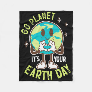 Go Planet Its Your Earth Day Cute Kawaii Earth Boy Fleece Blanket