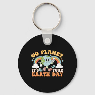 Go Planet It's Your Earth Day Groovy Retro Trendy Key Ring