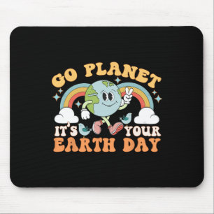 Go Planet It's Your Earth Day Groovy Retro Trendy Mouse Mat