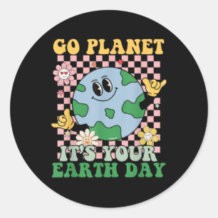 Go Planet Its Your Earth Day Peace Groovy Kids Boy Classic Round Sticker