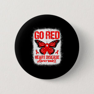 Go Red Butterfly & Red Ribbon Heart Disease Aw 6 Cm Round Badge