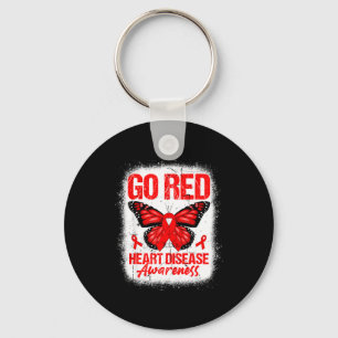 Go Red Butterfly &amp; Red Ribbon Heart Disease Aw Key Ring