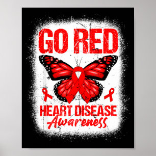 Go Red Butterfly & Red Ribbon Heart Disease Aw Poster