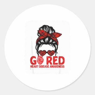 Go Red Chd Heart Disease Awareness Month Messy Bun Classic Round Sticker