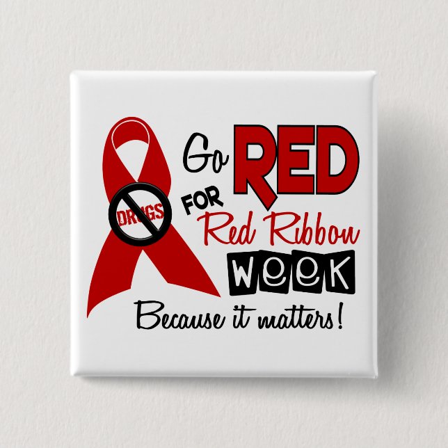 Go Red For Red Ribbon Week 15 Cm Square Badge (Front)