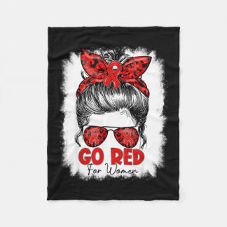 Go Red For Women Messy Bun Heart Health Month In F Fleece Blanket