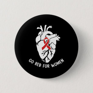Go Red For Women Red Ribbon Heart Disease Awarenes 6 Cm Round Badge