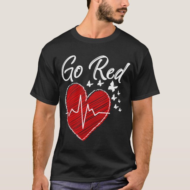 Go Red For Womens Red Heart  Heart Disease Awarene T-Shirt (Front)