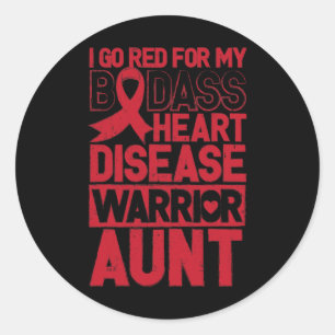 Go Red Heart Disease Awareness Bad Warrior Aunt Classic Round Sticker
