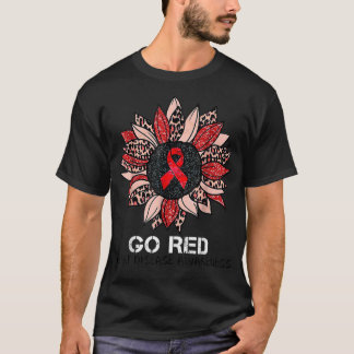 Go Red Heart Disease Awareness Month Ribbon Sunflo T-Shirt