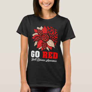 Go Red Heart Disease Awareness Red Ribbon Sunflowe T-Shirt
