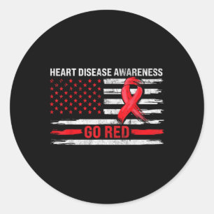 Go Red Heart Disease Support Flag - Heart Disease Classic Round Sticker