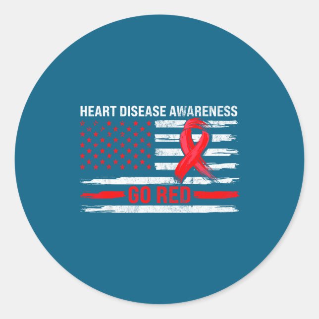 Go Red Heart Disease Suprt Flag - Heart Disease Aw Classic Round Sticker (Front)