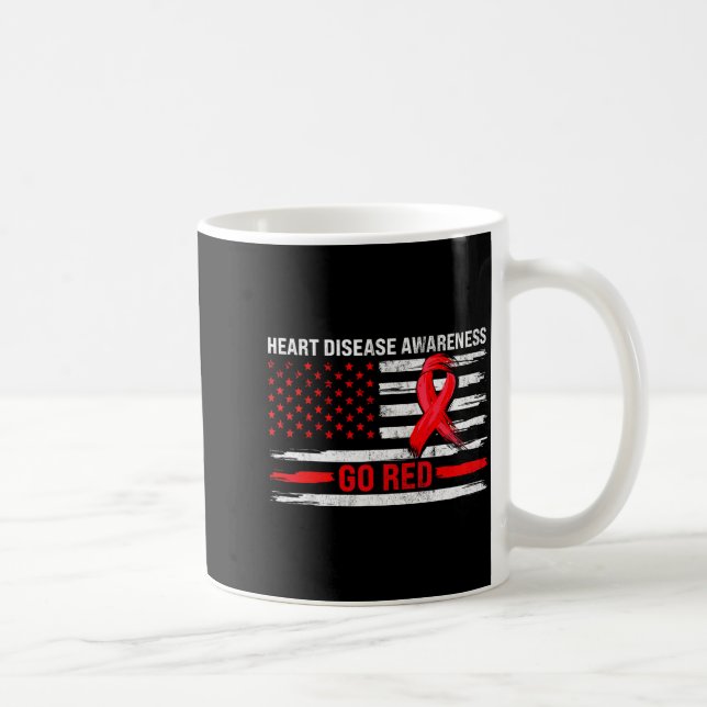 Go Red Heart Disease Suprt Flag - Heart Disease Aw Coffee Mug (Right)