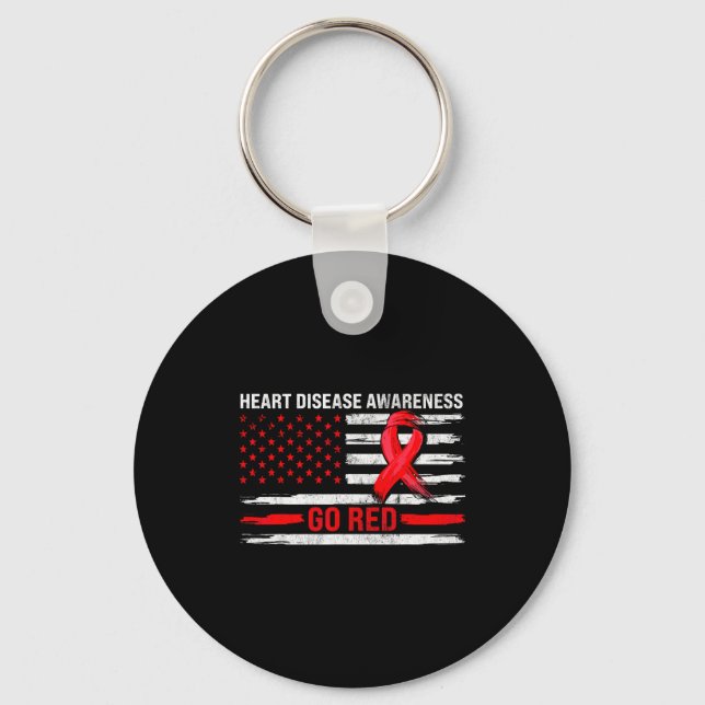 Go Red Heart Disease Suprt Flag - Heart Disease Aw Key Ring (Front)