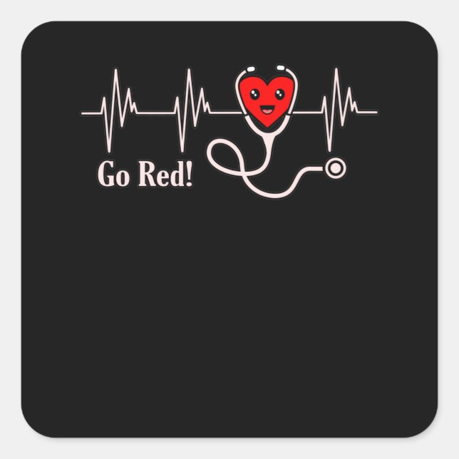 Go Red Heartbeat Heart Disease Awareness Survivor Square Sticker (Front)