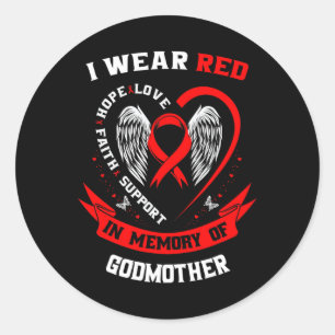 Go Red In Memory Of Godmother Heart Disease Awaren Classic Round Sticker