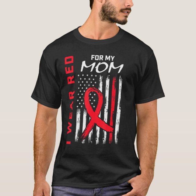 Go Red Mum Heart Disease Awareness Flag Son Daught T-Shirt (Front)