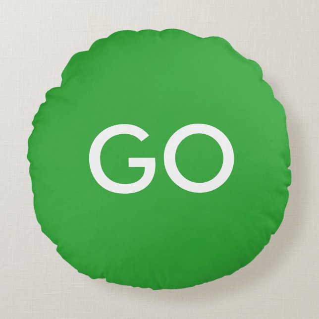 Go Sign Green and White Round Cushion (Front)