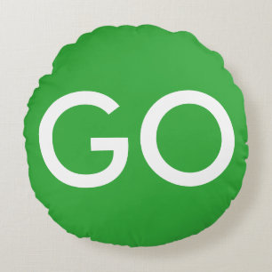 Go Sign Green and White Round Cushion