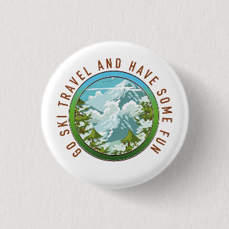 Go Ski travel and have fun travel logo. 3 Cm Round Badge