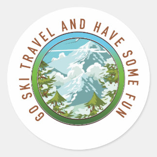 Go Ski travel and have fun travel logo. Classic Round Sticker