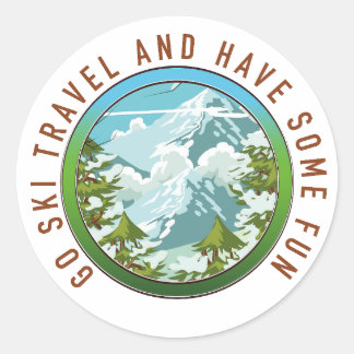 Go Ski travel and have fun travel logo. Classic Round Sticker