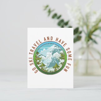 Go Ski travel and have fun travel logo. Invitation Postcard
