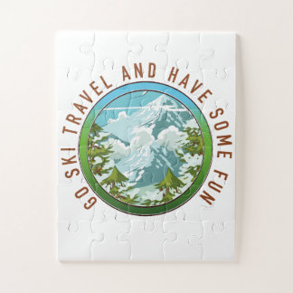 Go Ski travel and have fun travel logo. Jigsaw Puzzle