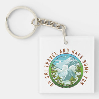 Go Ski travel and have fun travel logo. Key Ring