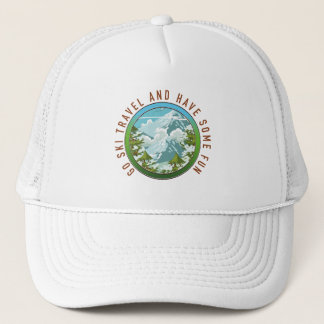 Go Ski travel and have fun travel logo. Trucker Hat