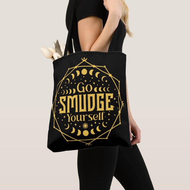 Go Smudge Yourself Moon Phases Celestial Halloween Tote Bag (Close Up)