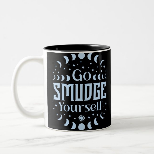 Go Smudge Yourself Moon Phases Fun Halloween Two-Tone Coffee Mug (Left)