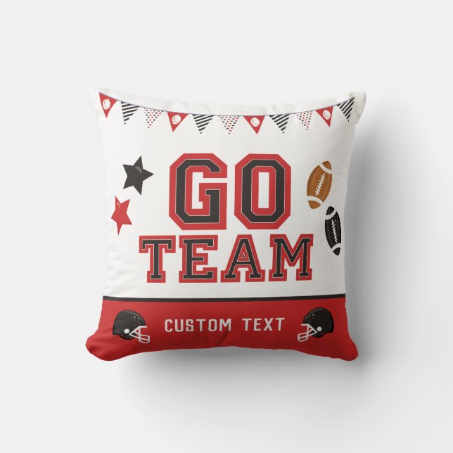Go Team Football Fan Red and Black Festive Sports Cushion (Front)