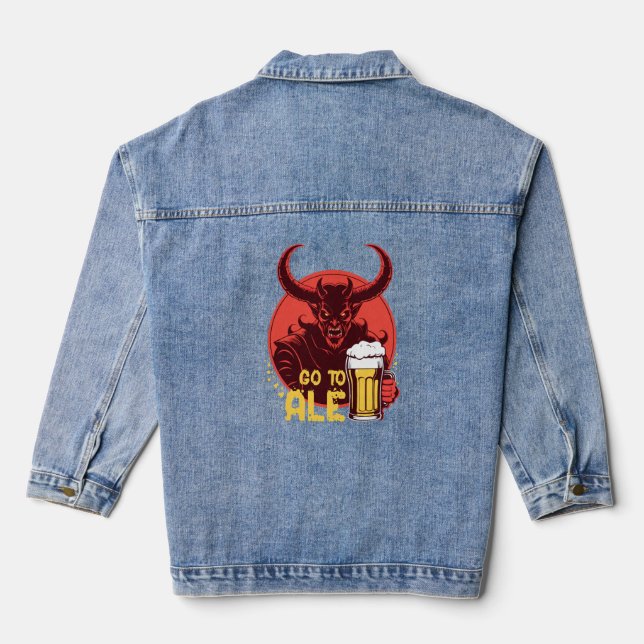 Go To Ale - Satan Drinking Beer Denim Jacket (Back)