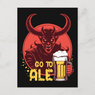 Go To Ale - Satan Drinking Beer Postcard