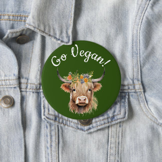 Go Vegan Animal Rights Cow  10 Cm Round Badge