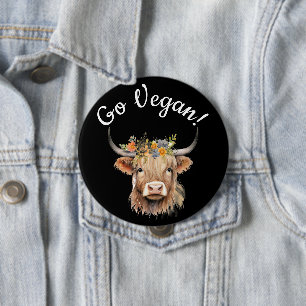 Go Vegan Animal Rights Cow  10 Cm Round Badge