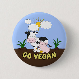 Go Vegan - Cute Cow 6 Cm Round Badge