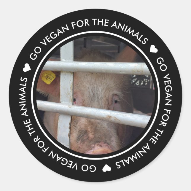 Go Vegan For The Animals Black Photo Classic Round Sticker (Front)