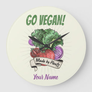 Go Vegan Made by Plants veggie vintage vegetarians Large Clock
