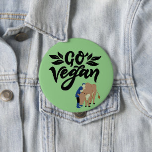 Go Vegan Person Hugging Cow 10 Cm Round Badge