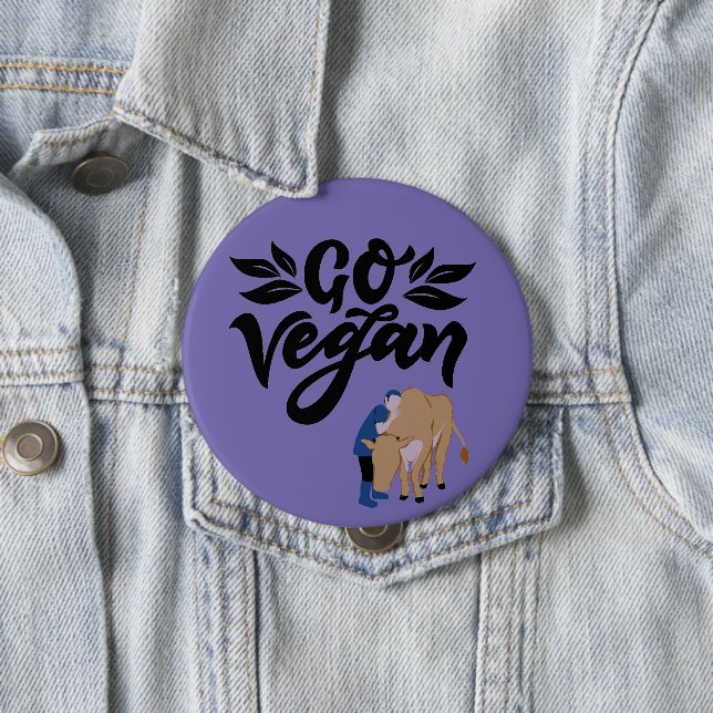 Go Vegan Person Hugging Cow 10 Cm Round Badge (In Situ)