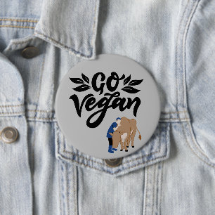 Go Vegan Person Hugging Cow 10 Cm Round Badge