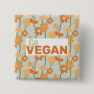 Go Vegan! Pretty retro muted 1970s flowers 15 Cm Square Badge