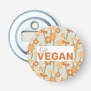Go Vegan! Pretty retro muted 1970s flowers Bottle Opener
