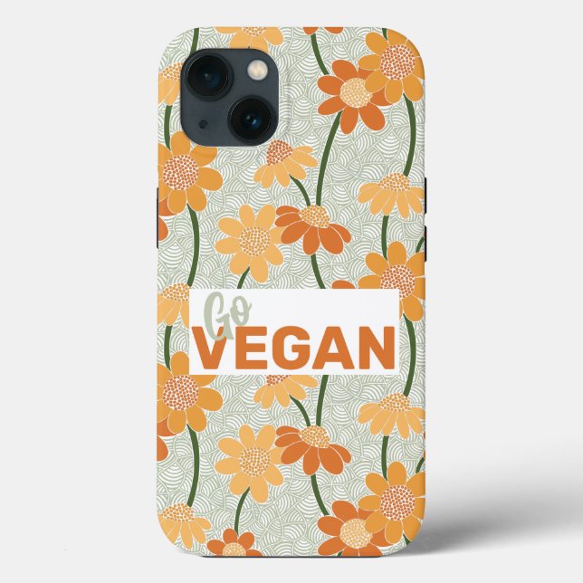 Go vegan! Pretty retro muted 1970s flowers Case-Mate iPhone Case (Back)