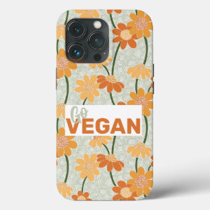 Go vegan! Pretty retro muted 1970s flowers iPhone 13 Pro Case